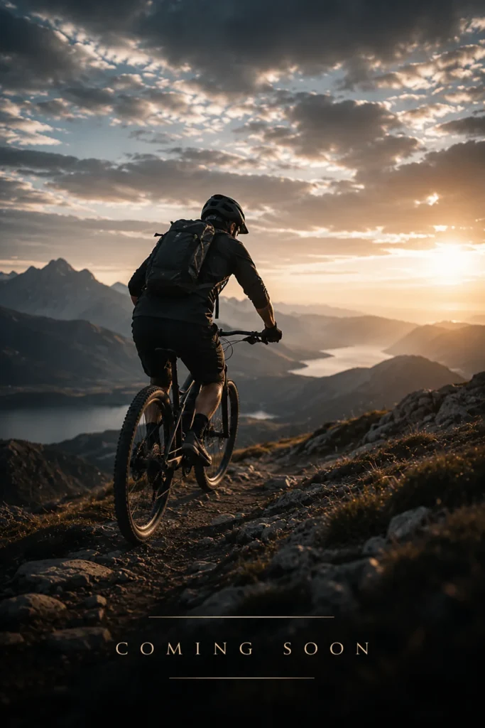 Mountain biker riding along a rugged mountain trail, used as a coming soon placeholder for outdoor sports photography.